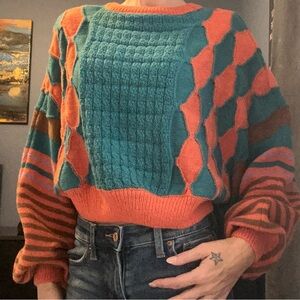 Vintage Vibes Geometric Pattern Women's Sweater